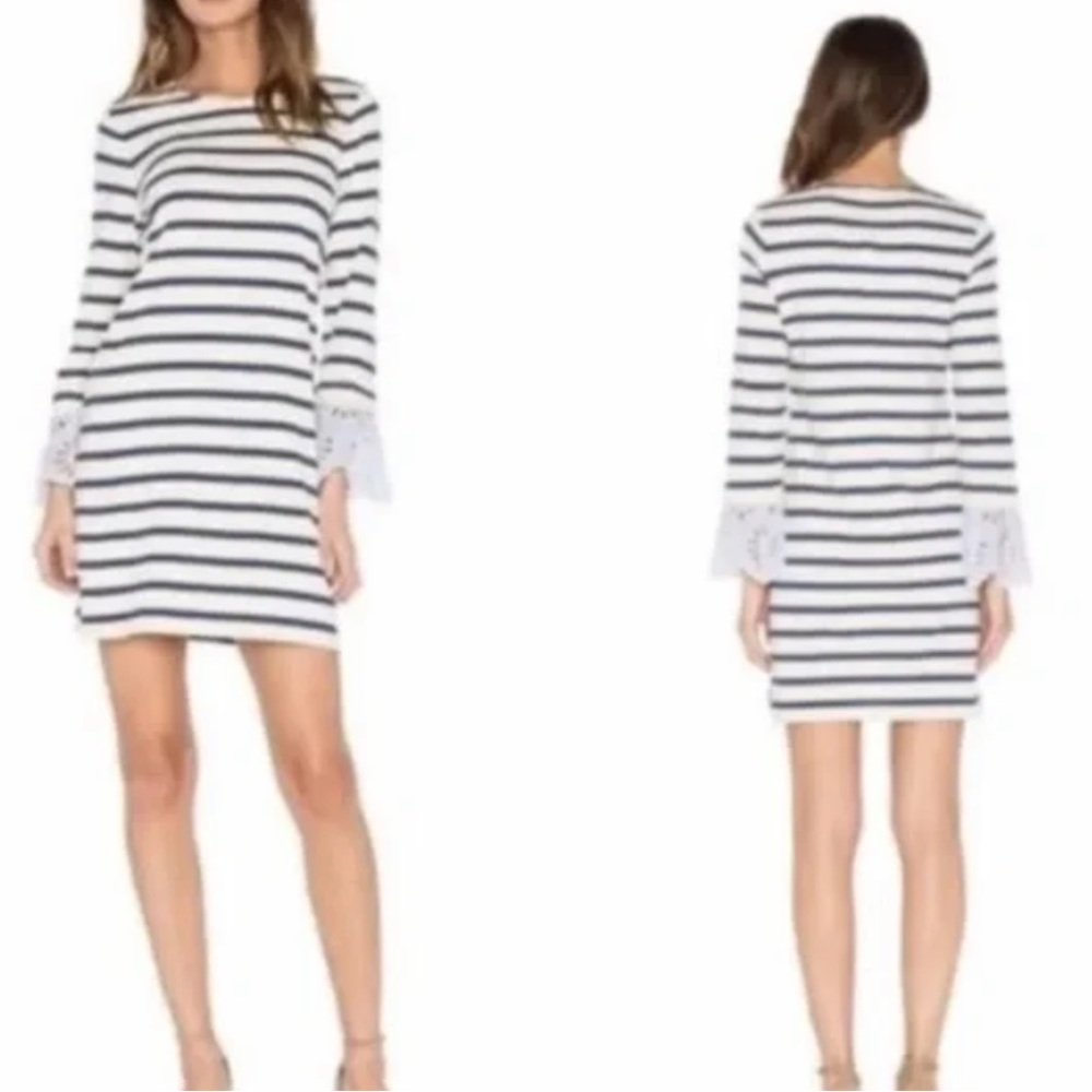 Sea New York Striped Shift Dress With Eyelet Sleeves
